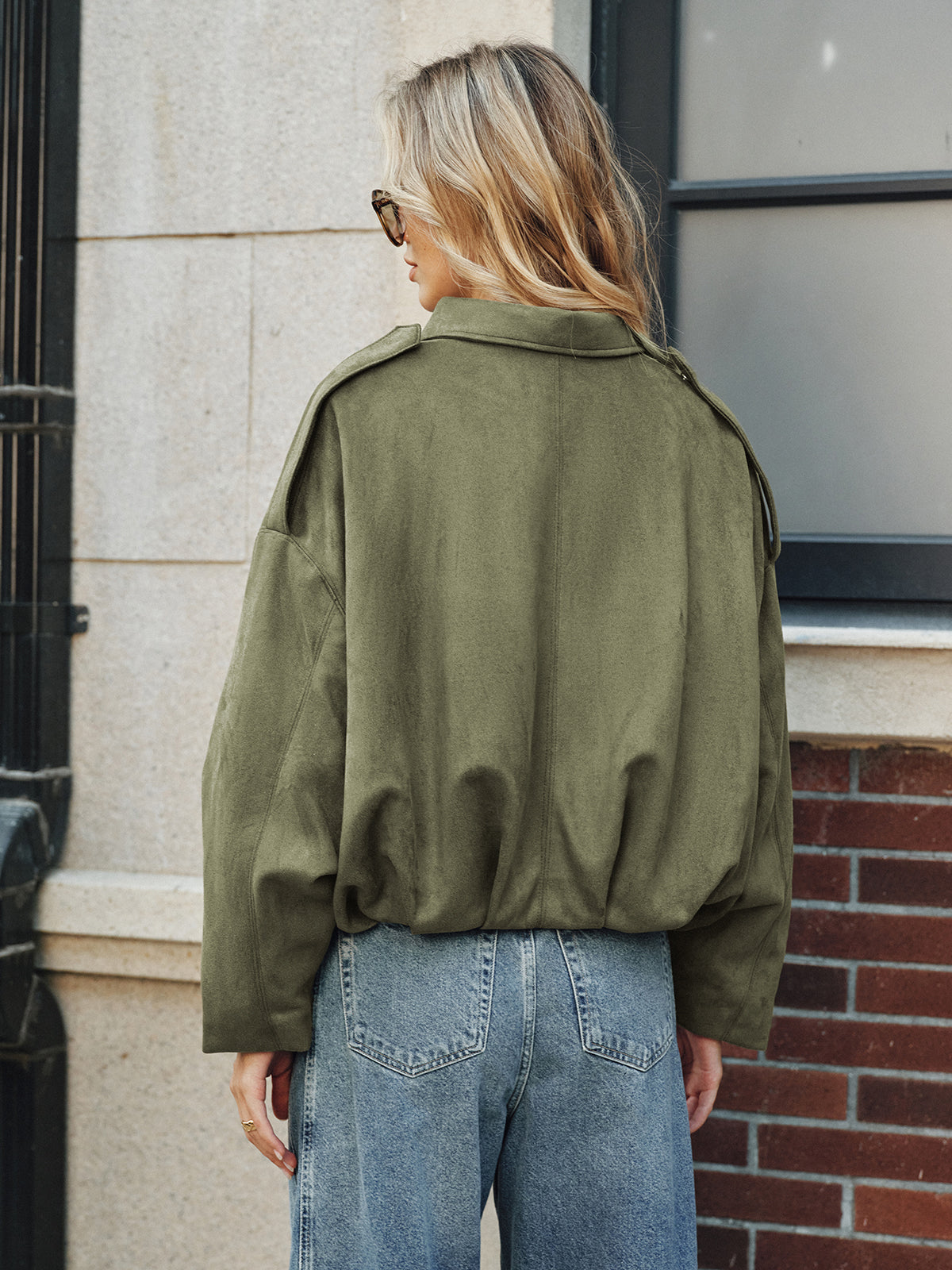Suede Zip-Up Collared Jacket