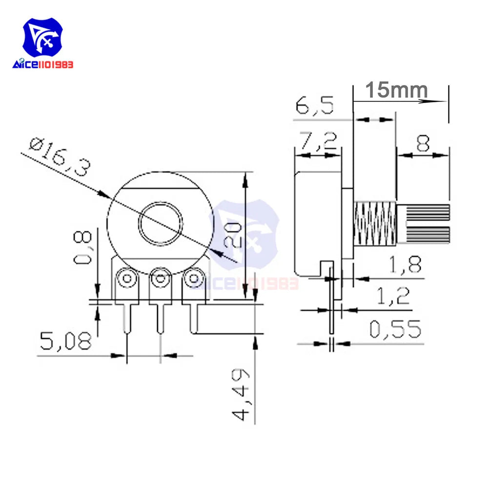 5 PCS/Lot Potentiometer Resistor 1K 2K 5K 10K 20K 50K 100K 500K Ohm 3 Pin Linear Taper Rotary Potentiometer for Arduino with Cap