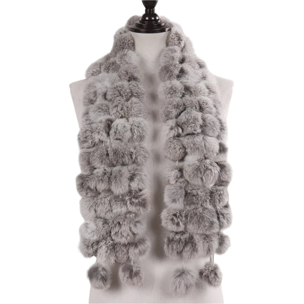 Women’s Winter Warm Rabbit Fur Scarf - 100% Genuine Natural Fur Muffler, Stylish & Cozy Cold-Weather Accessory, Hot Sale
