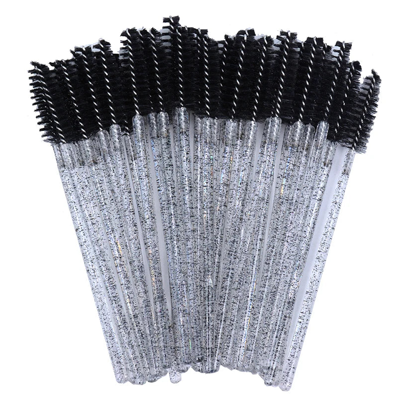 50Pcs Disposable Micro Glitter Eyelash Mascara Wands Mini Crystal Eye Lashes Brush Comb Eyebrow Spoolies Makeup Beauty Tools