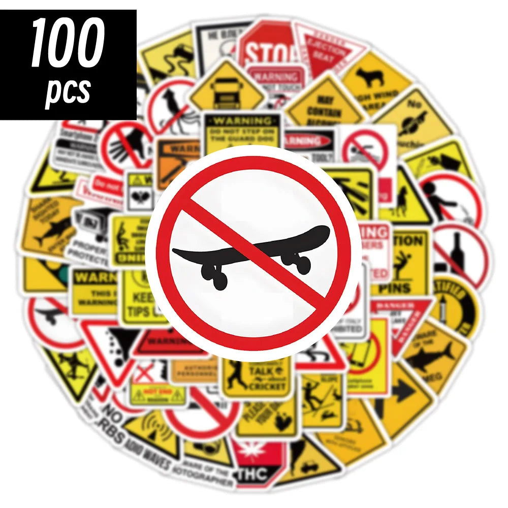 10/50/100PCS Warning Pattern Sign Stickers Pack DIY Skateboard Motorcycle Suitcase Stationery Decals Decor Phone Laptop Toys