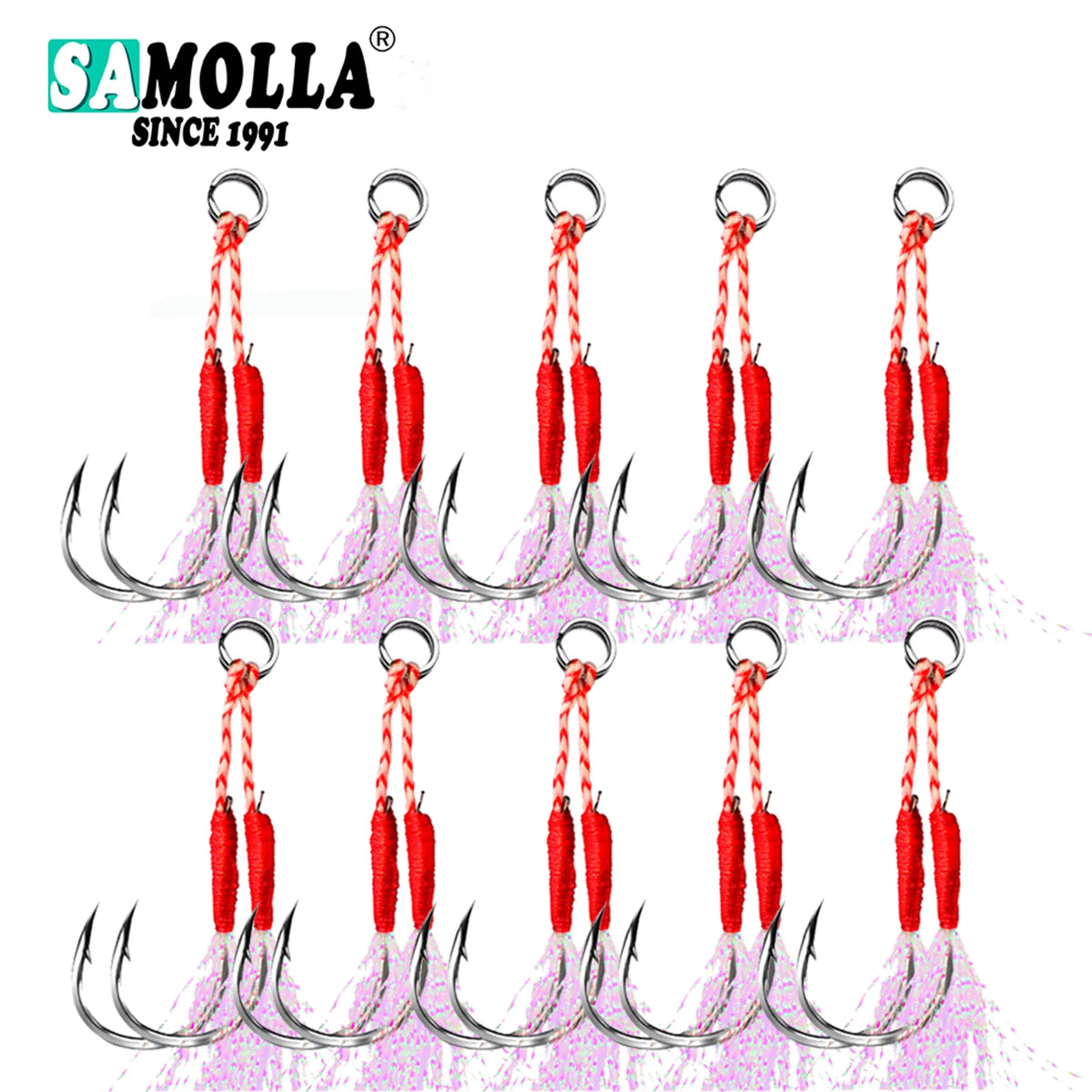 10pair/lot Fishing Hook Jig Double PairHooks Barbed Thread Feather Accessories Pesca High Carbon Steel Fishing Lure Slow Jigging