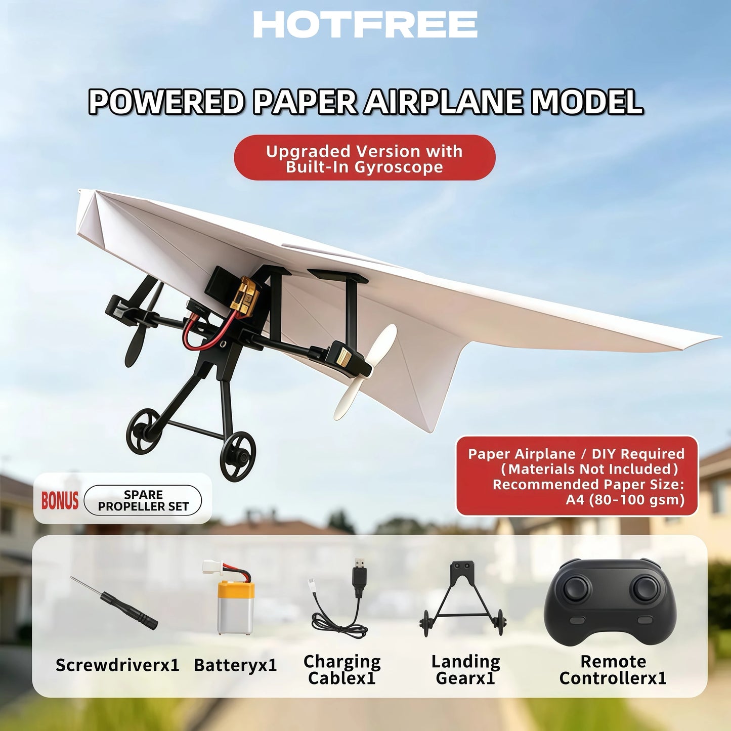 Hotfree RC Paper Airplane Kit, Remote Control Plane with Gyro Stabilizer & Dual Propellers, DIY Foldable Flying Toy, Easy-to-Fly STEM Toy, Birthday Gift for Kids Boys & Adults