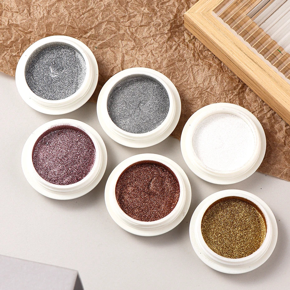 6pcs Chrome Mirror White Nail Powder Pigment Gold Silver Rubbing Holographic Aurora Iridescent Metallic Nail ArtPower Decoration