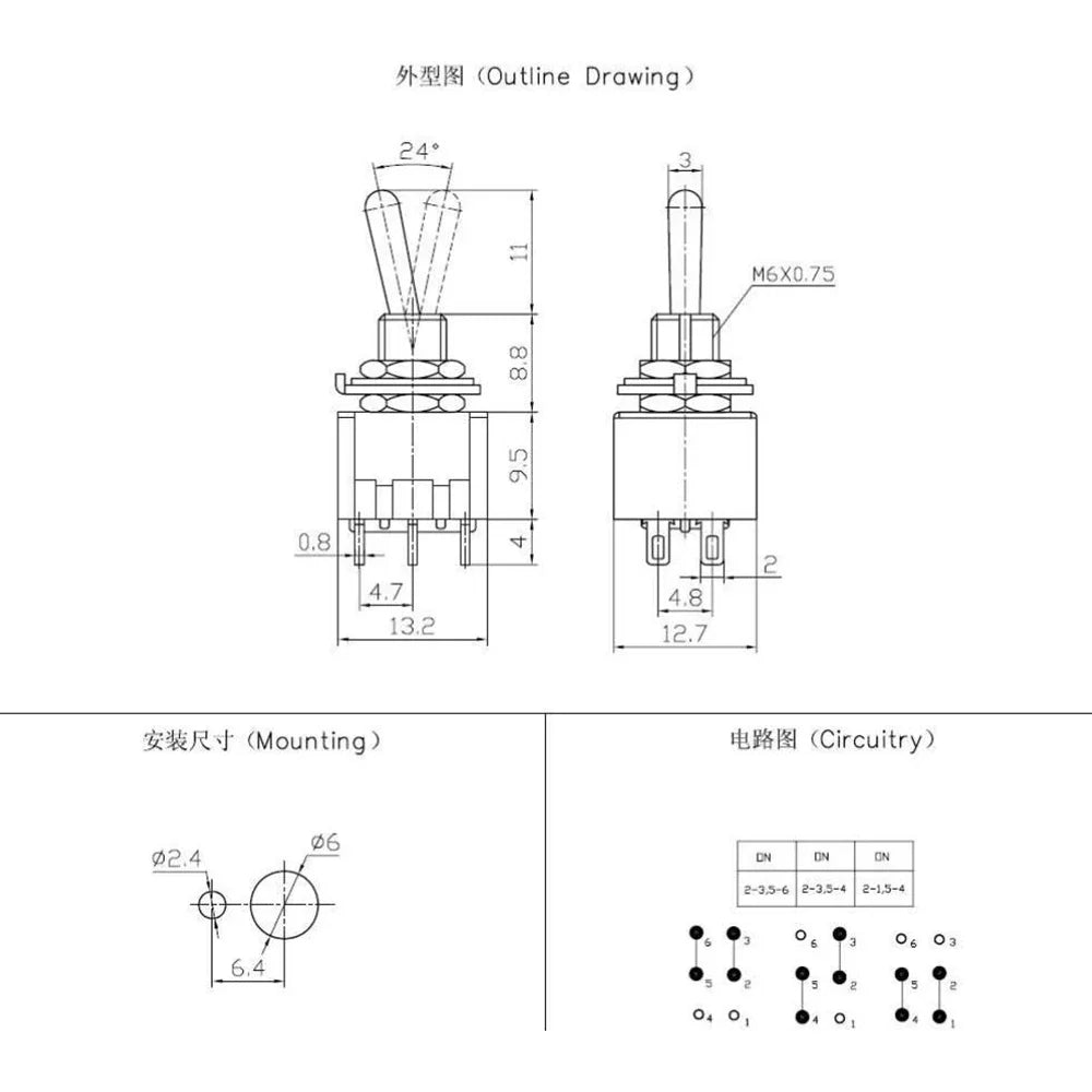 DAIERBUMP 10PCS Locking Toggle Switch ON ON 3 Position DPDT 6MM Guitar Mini Rocker Toggle Switch for Car Motorcycle