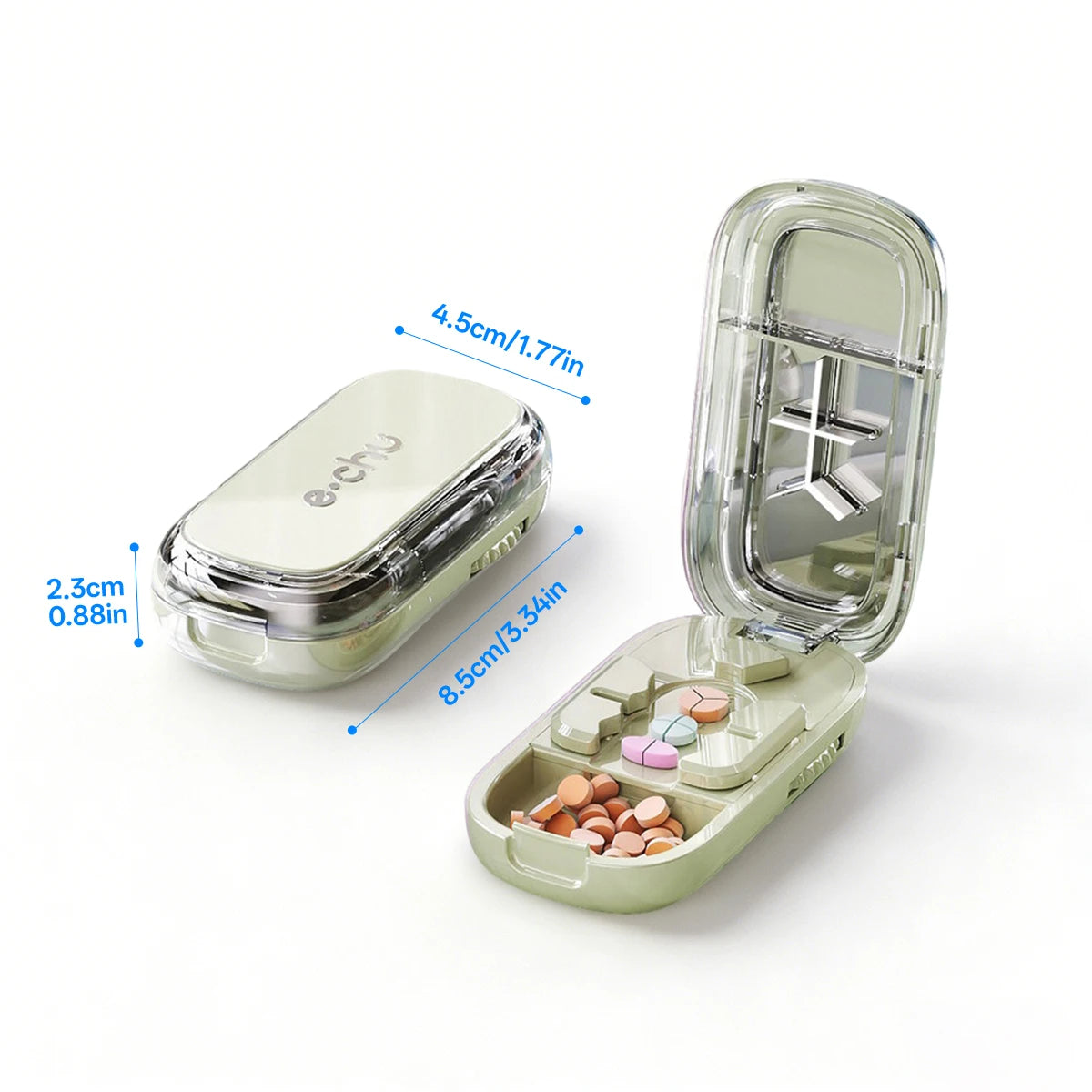 Pill Cutter & Storage Box – Quartering 1/2/1/31/4 Splitter, Portable Dustproof Tablet Divider Organizer with Crusher