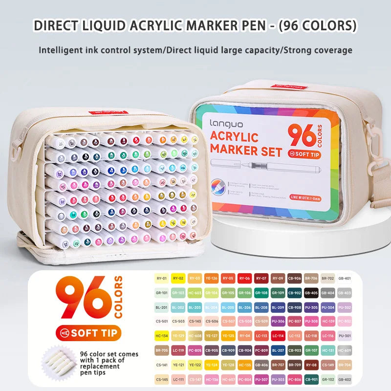 Languo 9pcs/box Soft Brush Acrylic Marker Pen Set,DIY Hand Drawn,Paint Art Markers pens,Student Graffiti Acrylic Paint Pens,M720