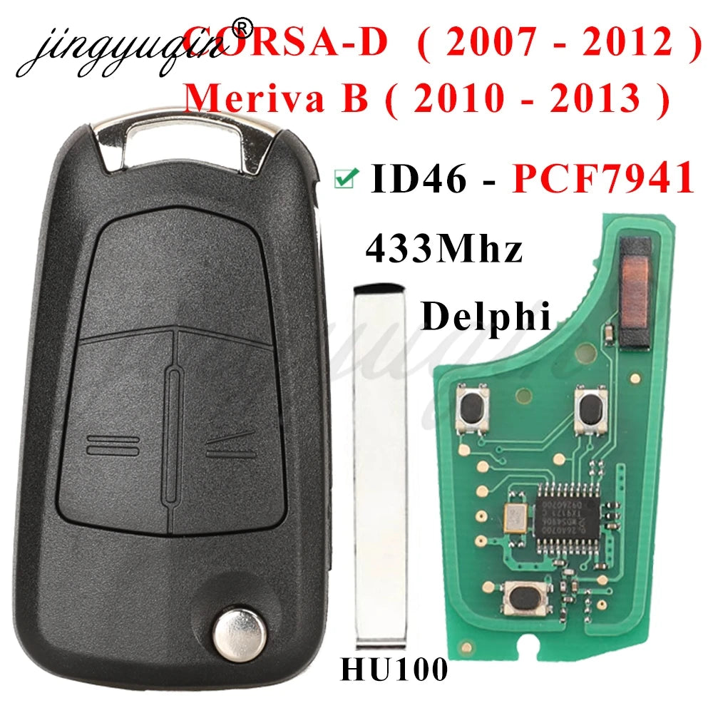 jingyuqin Flip Remote Car Key 433Mhz For Opel/Vauxhall Astra H 2004-2009 Zafira B 2005-2013 Vectra C 2002-2008 Corsa D 2007-2012