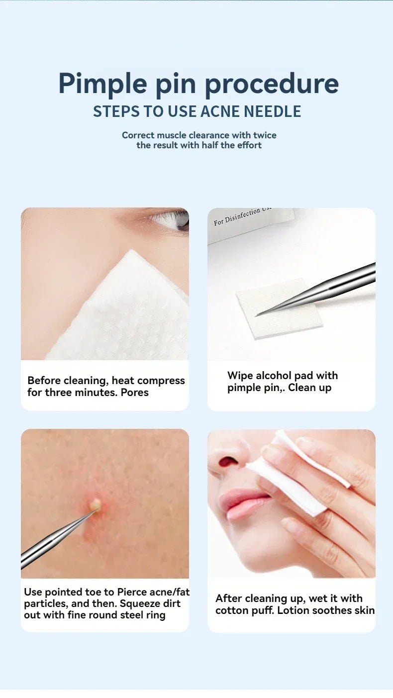 11Pcs/Set Acne Needle Blackhead Clip Remover Extraction Pore Black Head Cleaner Face Skin Care Cleansing Needle Tool Cell Clamp