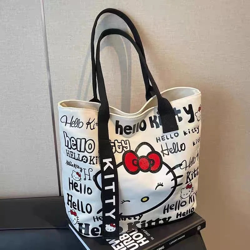 Sanrio Hello Kitty Canvas Shoulder Bag, Large Capacity Storage Bag, Casual Handbag, Multifunctional Birthday Surprise Gift