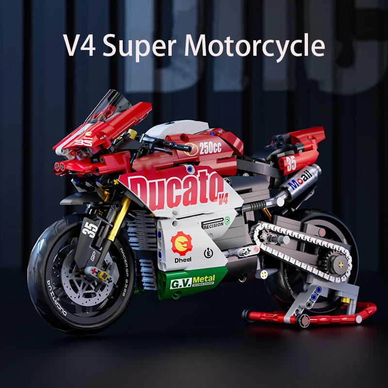 Technical V4 Motorcycle Building Blocks Set Famous Super Motorbike Model Kit Racing Bricks Teens Assembled Toys Gifts For Boys