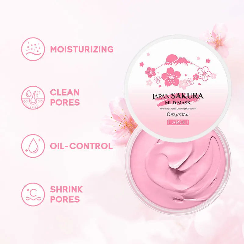Laikou Sakura Mud Mask Deep Cleansing Oil Control Balance Antioxidan Shrink Pores Remove Blackheads Refreshing Facial Mask90/25g