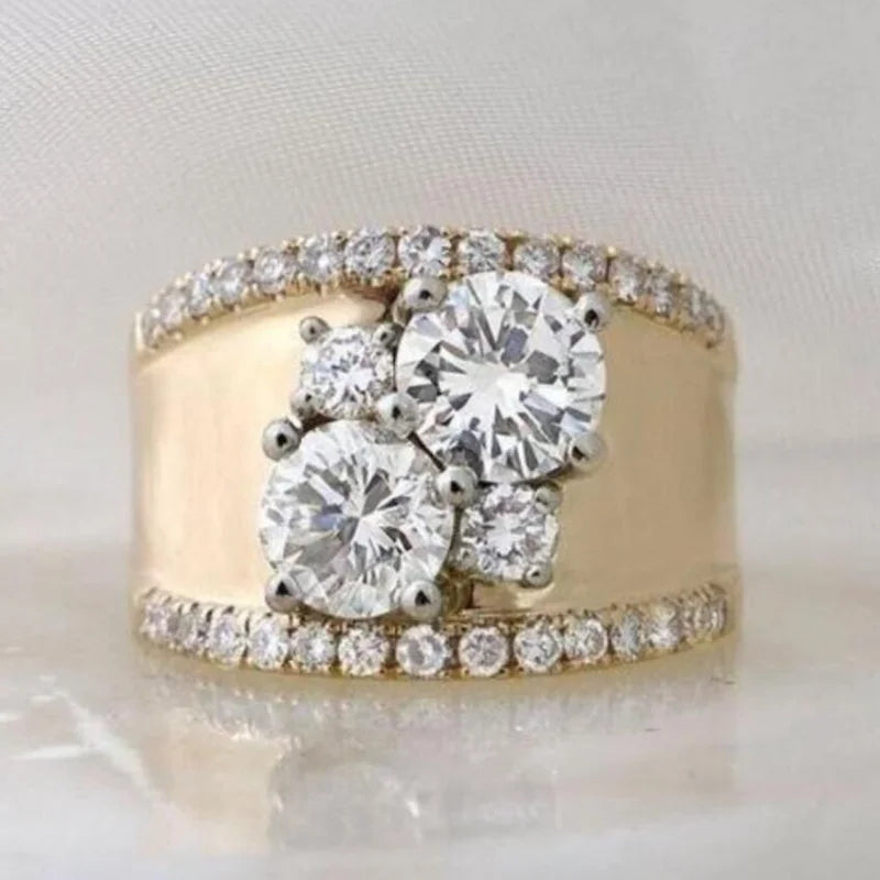 Geometric Gold Color Inlay Zircon Rings For Women Birthday Gift Accessories Fashion Custom Jewelry