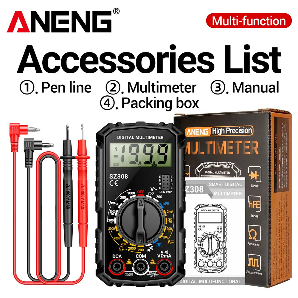 ANENG SZ308 Digital Multimeter AC/DC Current Meter Voltage Resistance Meter Electrician LCD Screen Ohm Square Wave Test