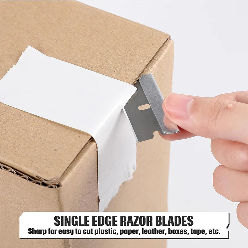 100Pcs Razor Scraper Blades Car Sticker Remover Window Glass Paint Scraper Cleaning Tool Steel Non Scratch Replacement Blades