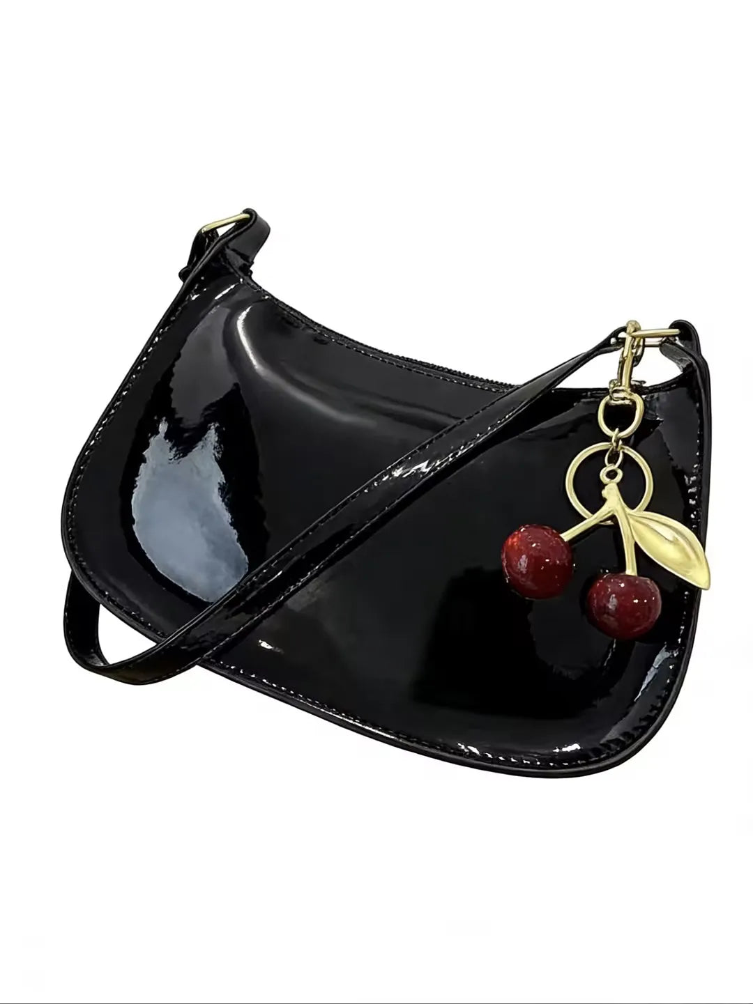 HOMEFIH PU Leather Handbag Solid Color Cherry Pendant Casual Shoulder Bag Versatile Fashion Commuting Bag for Girls Underarm Bag
