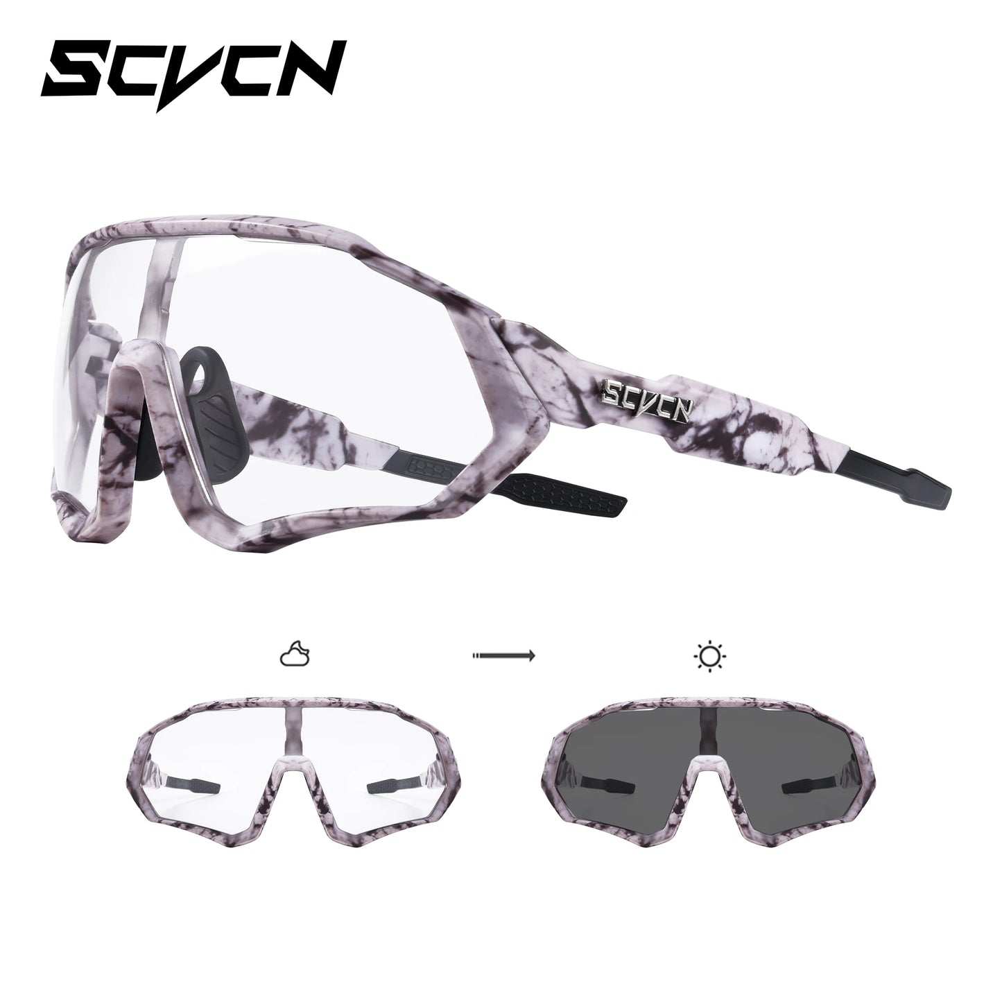 SCVCN Photochromic Cycling Sunglasses Outdoor Sports Running Drving Glasses Road MTB Bicycle Goggles UV400 Safety Bike Eyewear