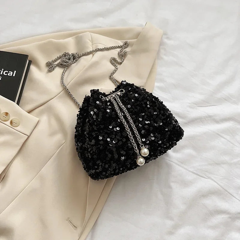 Crossbody Bags Sequin Women's New Korean Bucket Bag Bright Eyes Style Fashion Crossbody Dinner Single Shoulder Bags