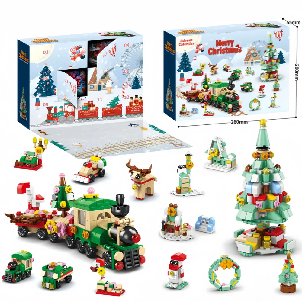 Knew Built Christmas Gift Building Blocks Toys - Fun Blind Box Game Santa Christmas Tree Train Reindeer Shoes - Perfect for Kids