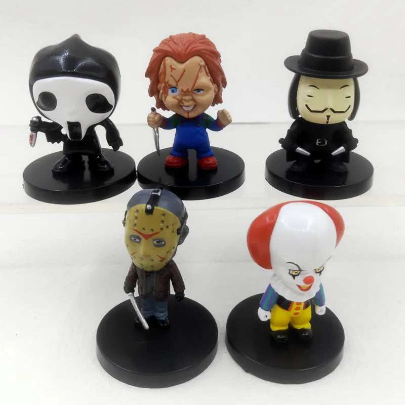 10 Pieces / Set Horror Film Series Jason Freddy Clown Action Figure Toys PVC Model Halloween Gift Vinyl Figurine Doll Gift