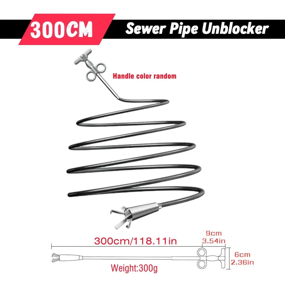 1/1.6/2/3M Spring Pipe Dredging Tools Sewer Pipe Unblocker Drain Snake Hose Drain Cleaner Sticks Clog Remover Cleaning Household