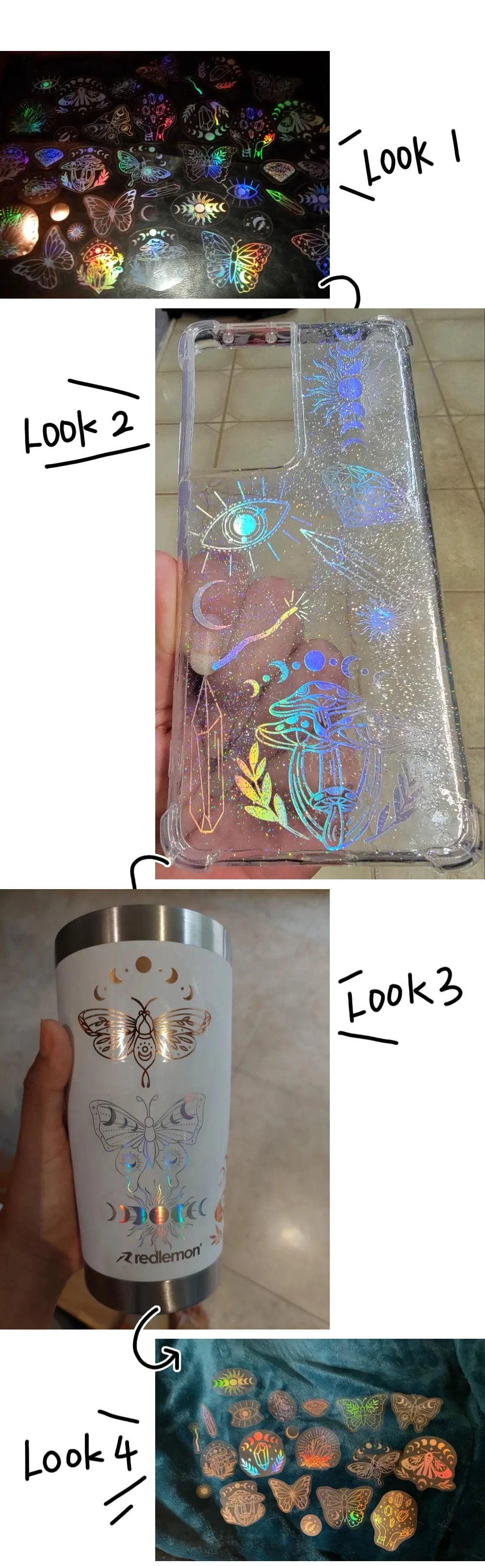 40pcs Holographic Glitter Stickers PET Transparent Shiny Waterproof Decorative Decals For Water Bottles Scrapbooking Laptop