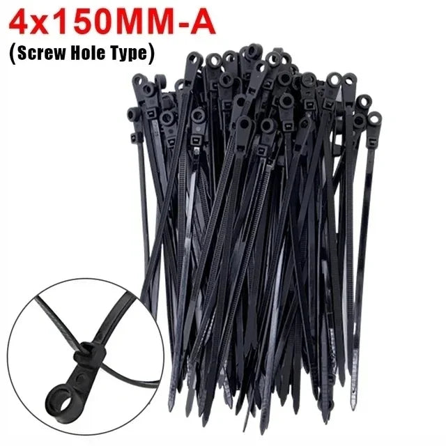 500/100PCS Screw Hole Cable Ties Reusable Fixed Nylon Cable Ties Self-locking Cord Ties Straps Fastening Loop Office Organizer