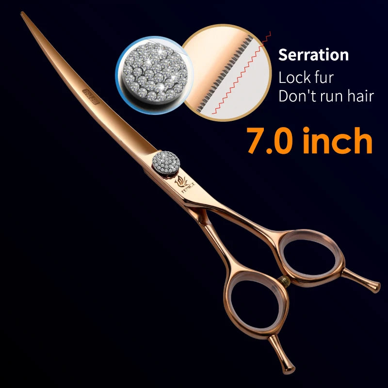 Fenice Professional 6.25/6.75 Inch Pet Curved Grooming Scissors serrated blade with saw Pet Scissors Shears for Dogs Cats JP440C
