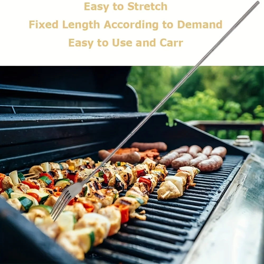 1pc Expandable Stainless Steel Fork- 8.7 To 25.4 Inches, Adjustable Length for BBQ, Durable and Portable Design