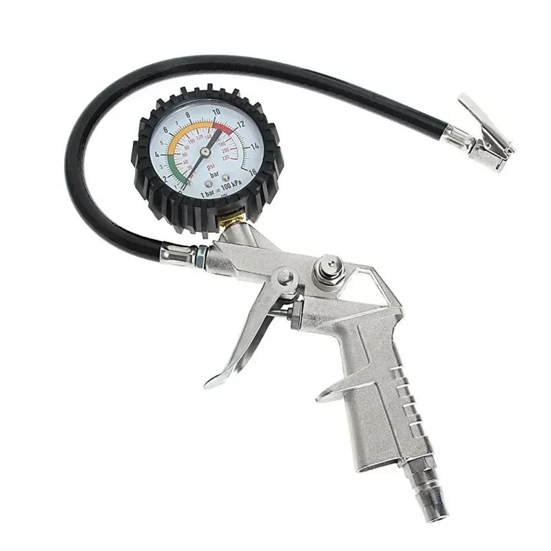 Multifunctional Car & Motorcycle Tire Air Pressure Monitoring Gauge Tester 220PSI Air Compressor Dial Meter Inflator Pump Tool
