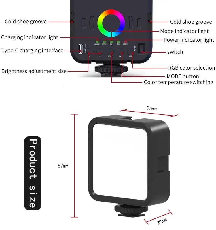 Mini RGB Hot Boot Fill Light Live Photography LED Portable Atmosphere Beauty Mobile Camera Pocket Adjustable