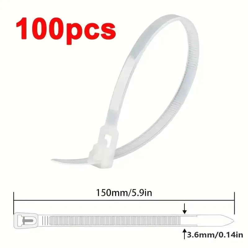 100 Reusable Cable Ties, Cable Lock Loop Nylon Ties Removable, Recyclable, Mixed Colours, Black, White