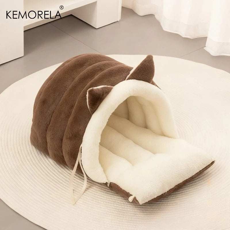 KEMORELA New For Cat Ear Cat Bed -Soft & Semi Winter-Enclosed Pet Nest with Non-Slip Bottom, Windproof & Warm Removable Washable