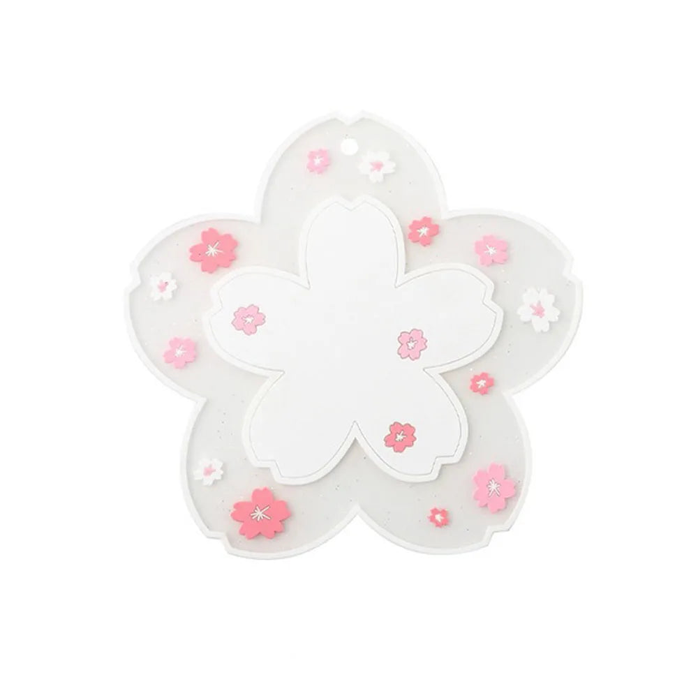 Cherry Blossom Silicone Cup Coaster Non-Slip Heat Insulation Mat for Coffee Tea Mug Cute Desktop Decorate Kitchen Table Placemat