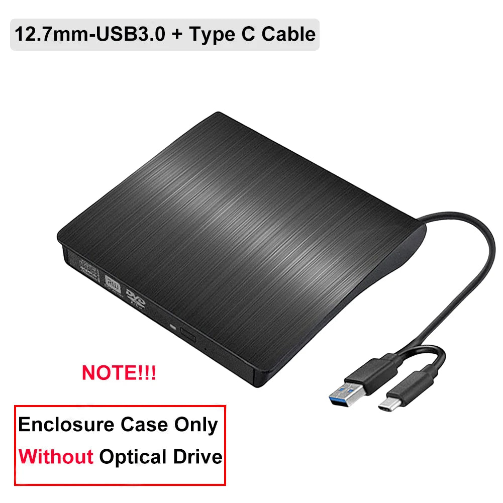 Drive Enclosure 12.7/9.5mm USB 3.0 Type C SATA External DVD CD-ROM RW Player Optical Drives Enclosure Case for Laptop PC Desktop