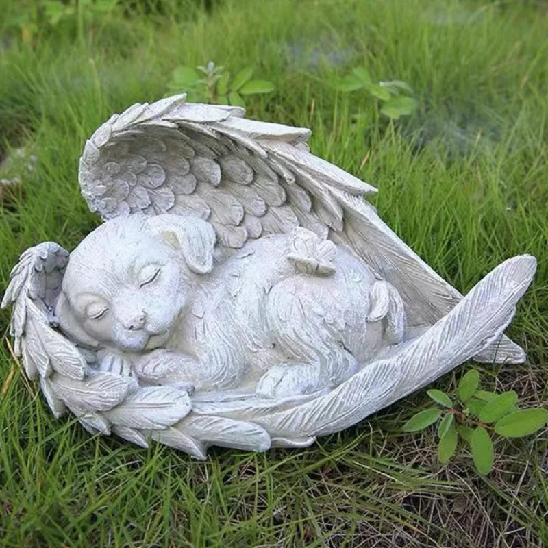 dog/Cat Angel Memorial Statue Commemorates Our Lost Fur Baby,Cat Figurines is Placed in The Outdoor Garden or Tombstone, Resin