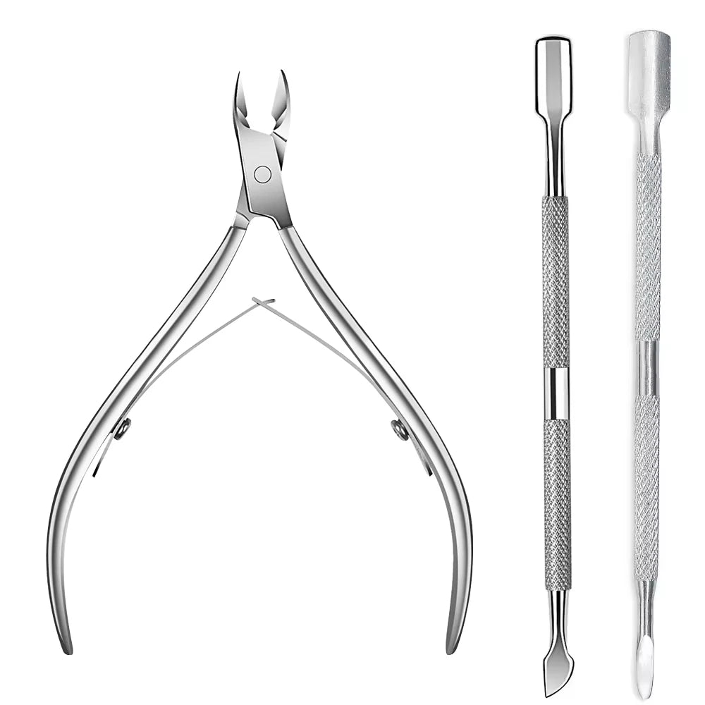 LINMANDA Cuticle Pliers with Cuticle Pusher Stainless Steel Cuticle Remover and Trimmer Perfect For Fingernails and Toenails