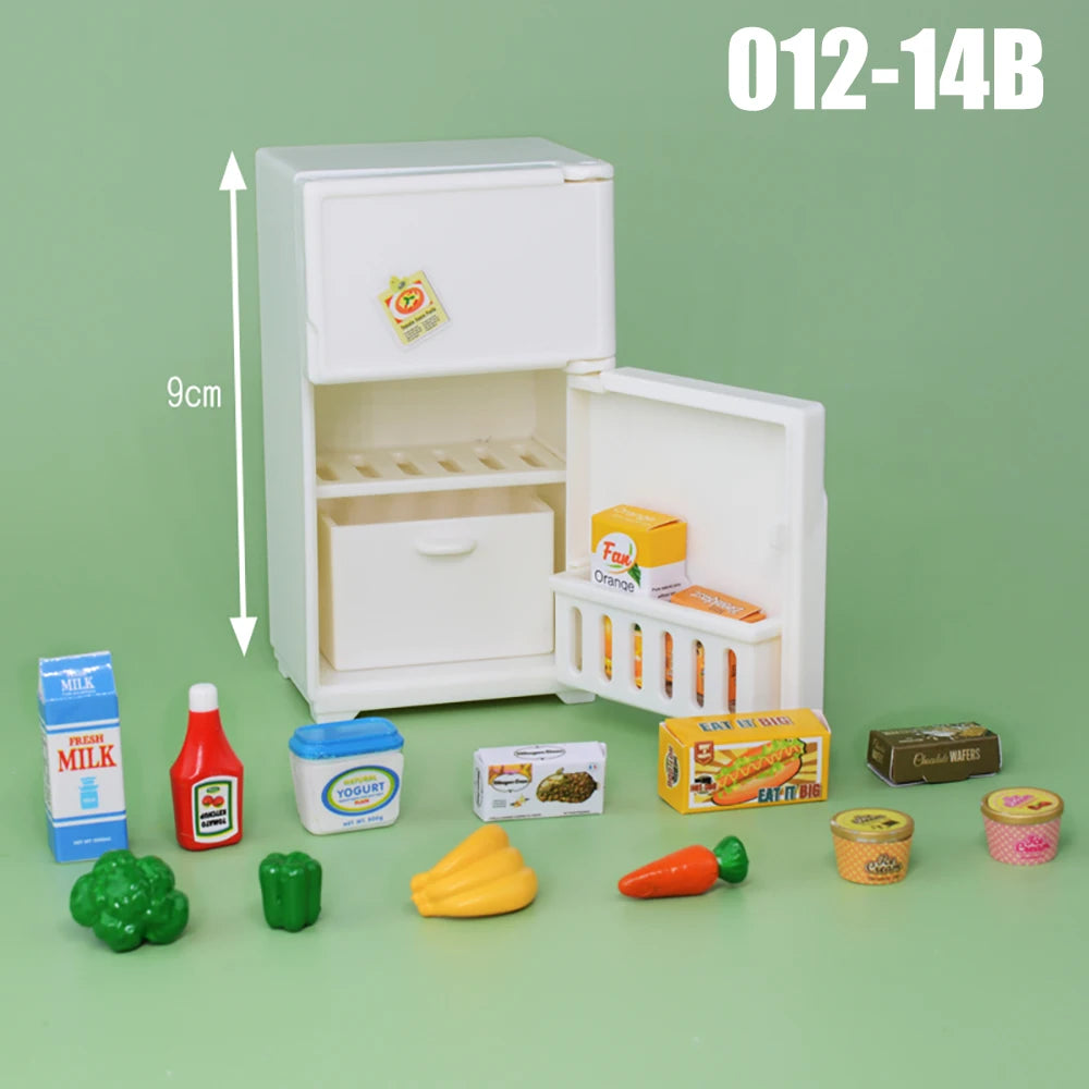 Dollhouse Furniture Kitchen Play Set Miniature Refrigerator 1:12 Mini Food Living Room Sofa Set Pretend Play Accessores Toy