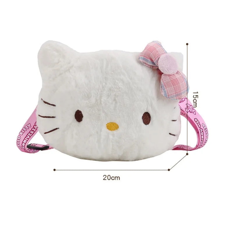 Hello Kitty Bow Crossbody Bag Kawaii Plush Shoulder Purse Cute Fashion Gift for Women Girls Kids White KT Cat Bag
