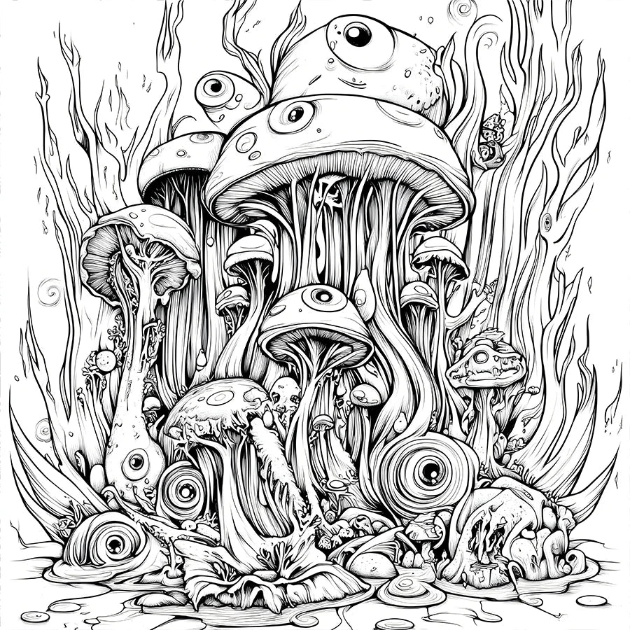 Mushroom World Colouring Book Adult Picture Book Original Design