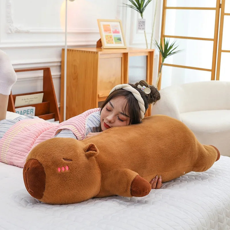 Kawaii Capybara Plush Toy Stuffed Capibara Fluffy Doll Long Sleep Soft Pillow Sofa Cushion Nap Sleeping Toys for School Xmas