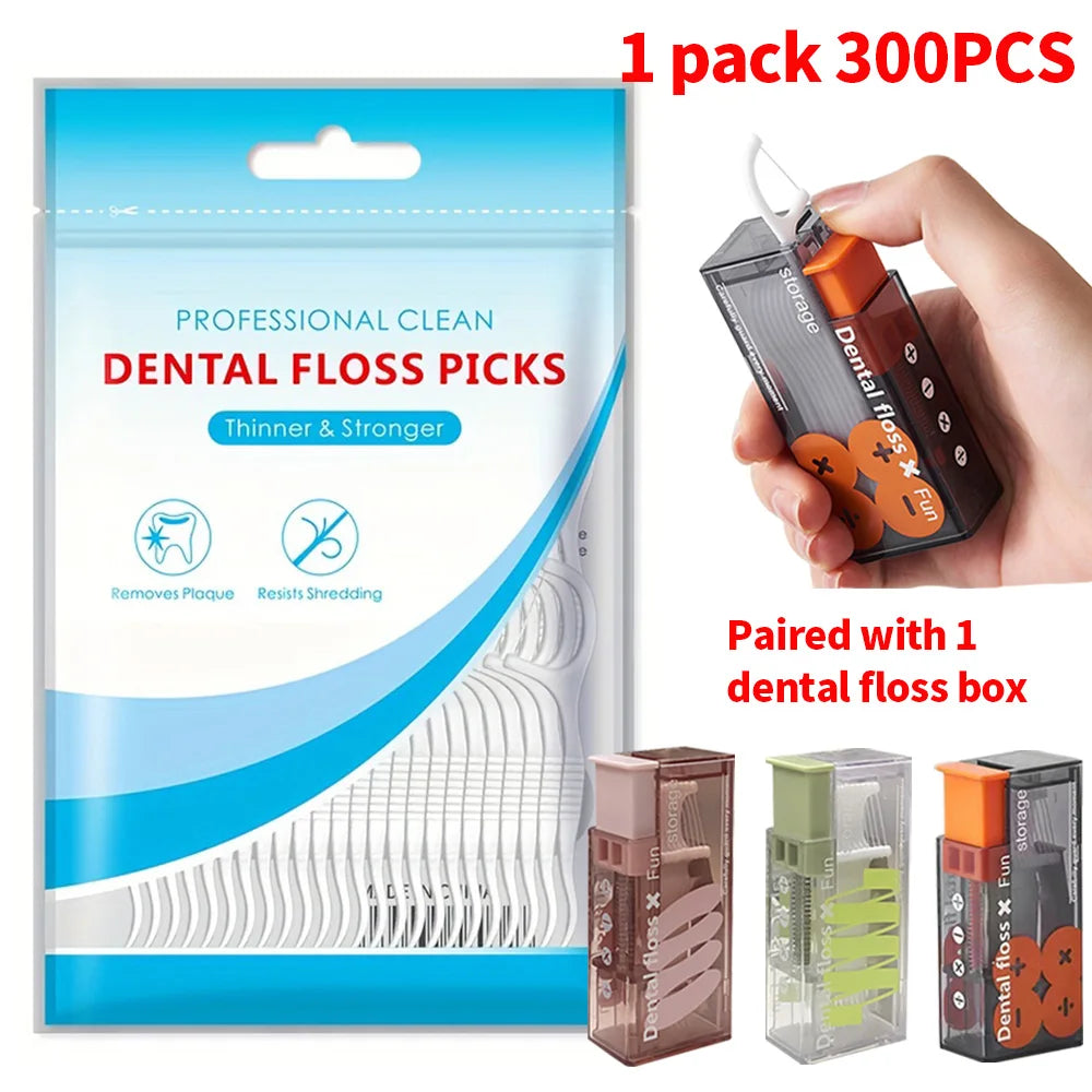 600 Pieces, 300 Pieces - Fine Sliding Dental Floss Stick, Equipped with Convenient Dental Floss Box
