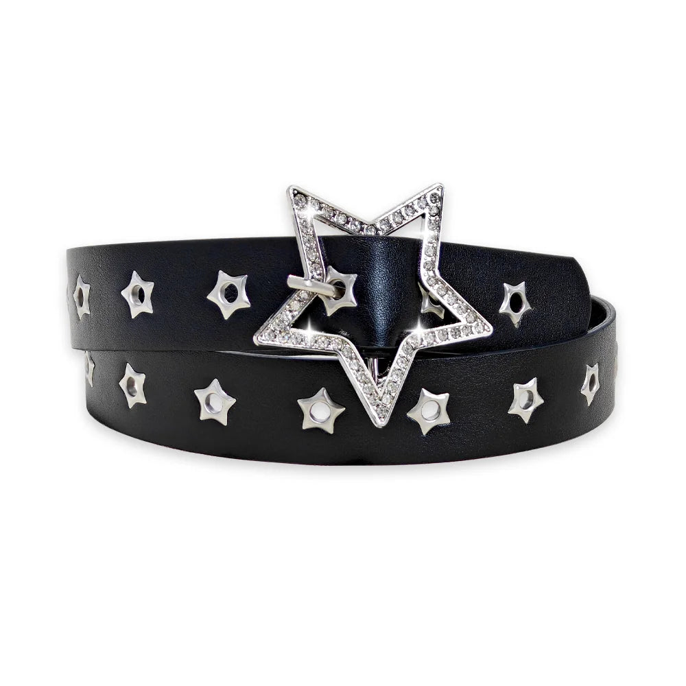 Fashion Punk style star buckle decorative belt with multiple holes small star shaped eyes multifunctional Jeans belt For Women