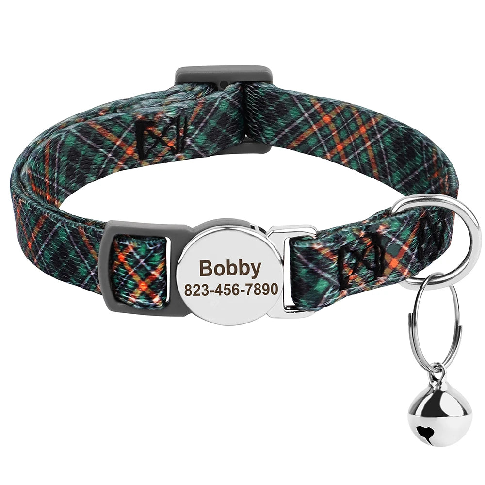 Personalized Printed Cat Collar Adjustable Kitten Puppy Collars With Free Engraved ID Nameplate Bell Anti-lost Cats Collars