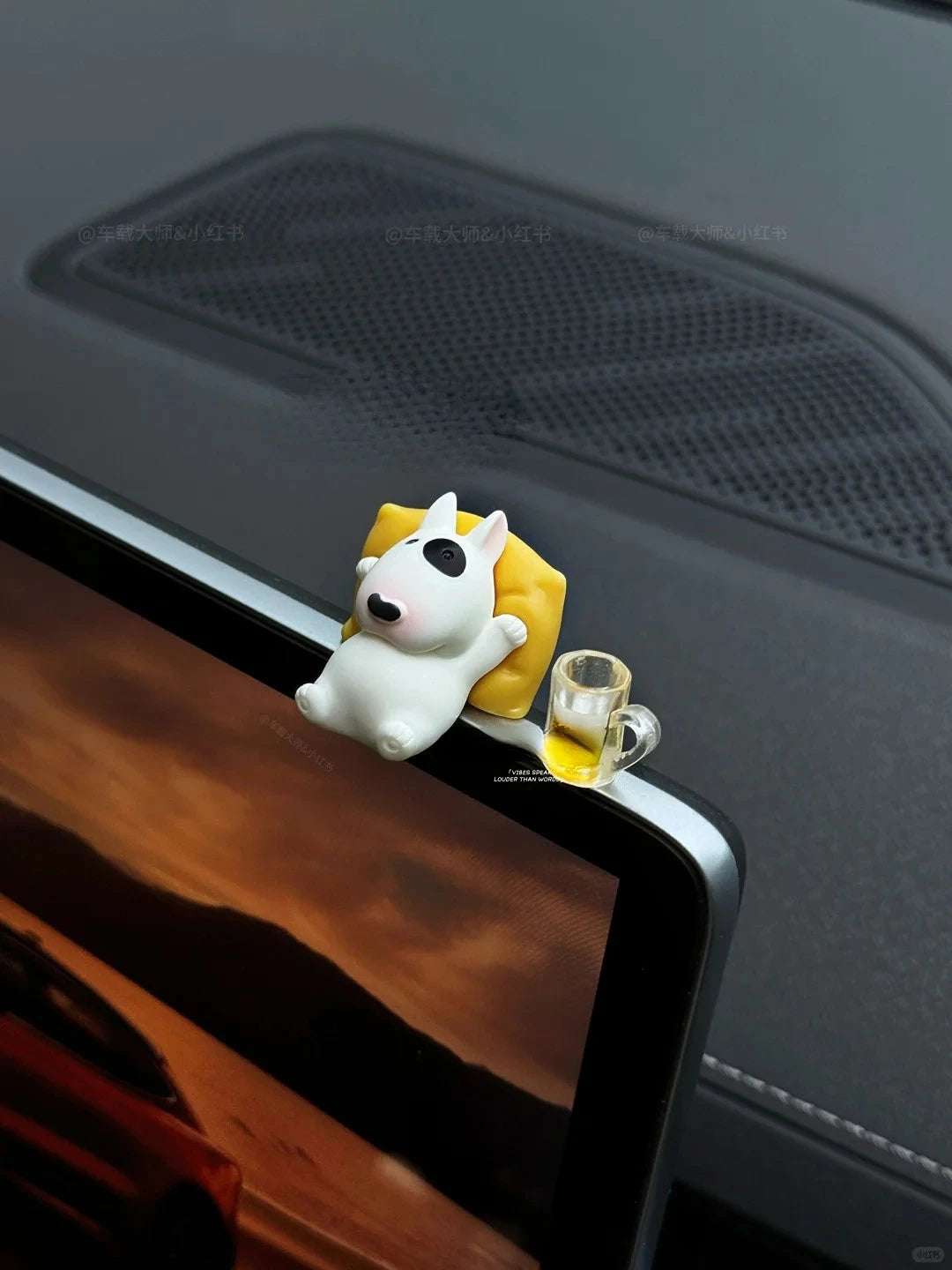 Bull Terrier Universal Car Accessories Interior Adorable Dashboard Figurine with Relaxed Pose Ornament for Tesla BMW Hyundai KIA