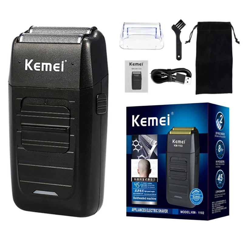 Kemei Rechargeable Cordless Shaver for Men Twin Blade Reciprocating Beard Razor Face Care Multifunction Strong Trimmer KM-1102