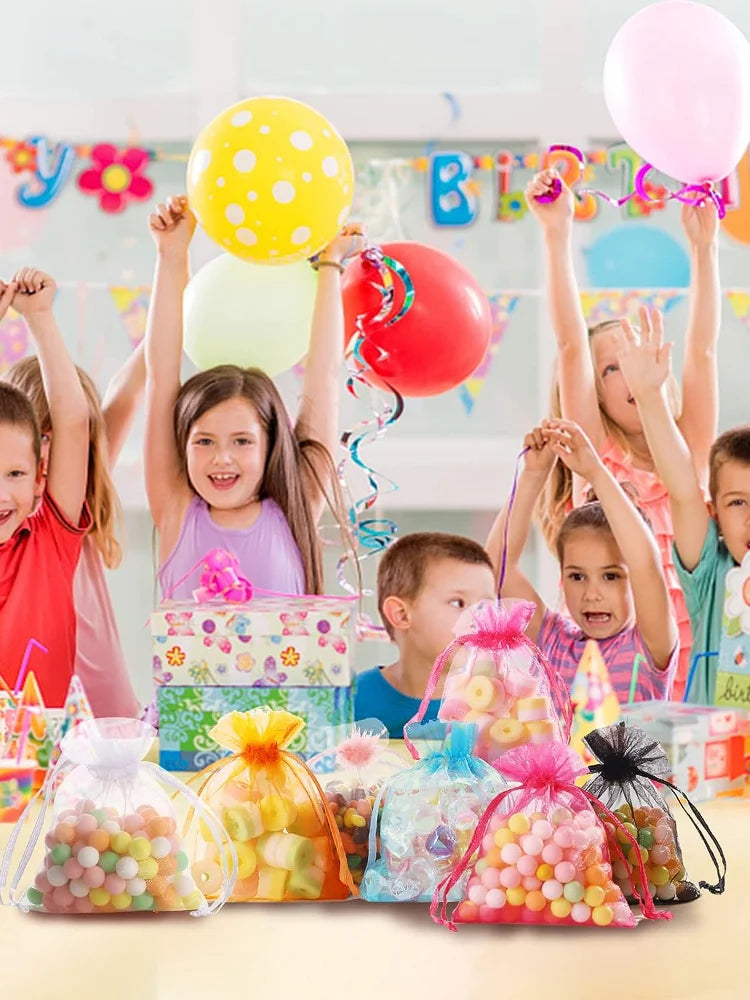 100PCS Organza Bags Random Mesh Organza Jewelry Bags Drawstring, Small Drawstring Favor Pouches Christmas Candy Wedding Birthday