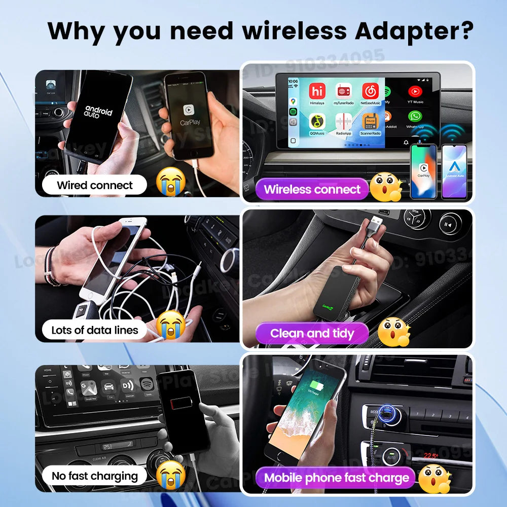 Carlinkit 5.0 2air Wireless CarPlay Android Auto Wireless Adapter 2in1 Plug and Play Auto Connection 5.8Ghz WiFi Bluetooth GPS