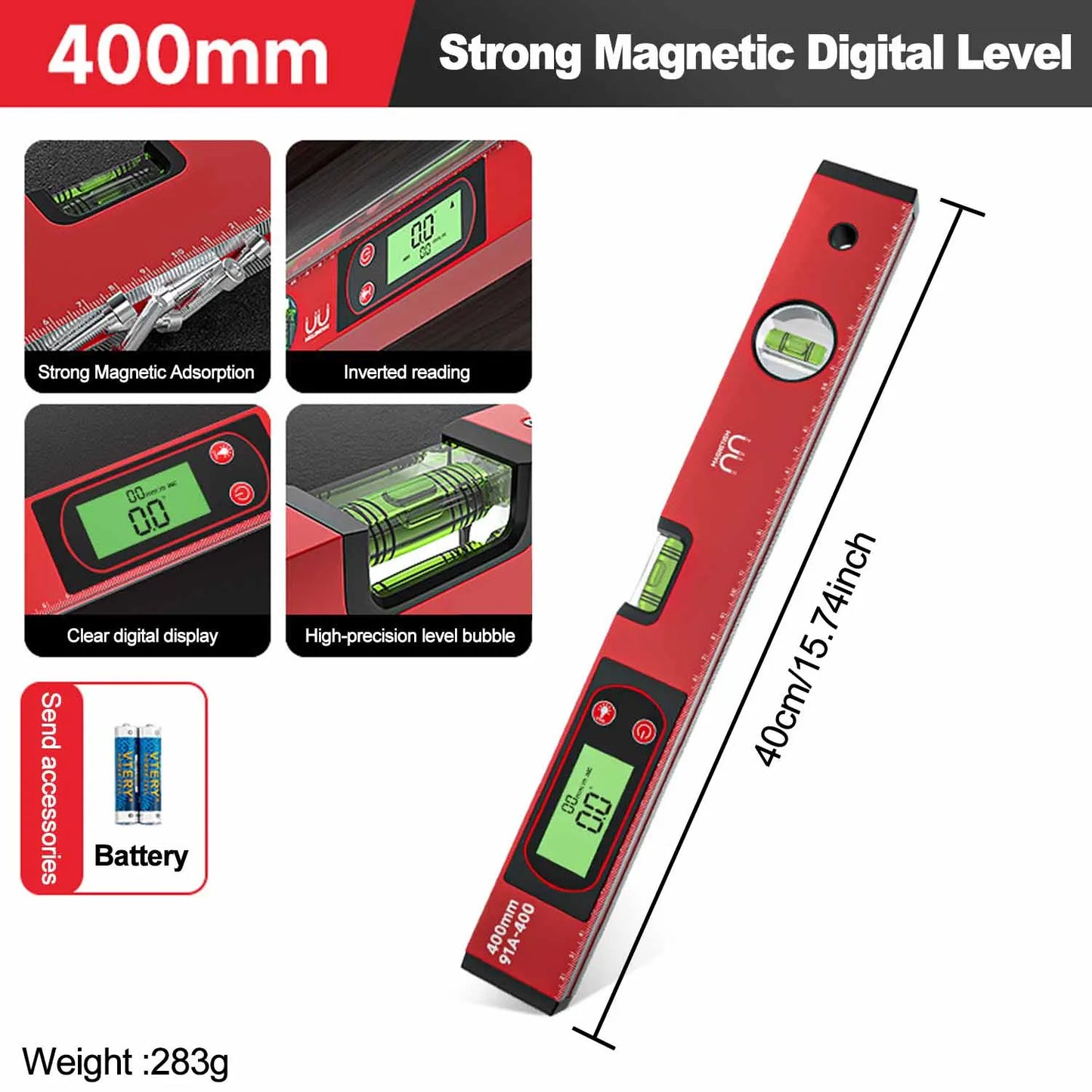 30/40/50cm Electronic Digital Display Level Ruler Magnetic Angle Meter Aluminum Alloy Level Protractor Inclinometer 90 Degree