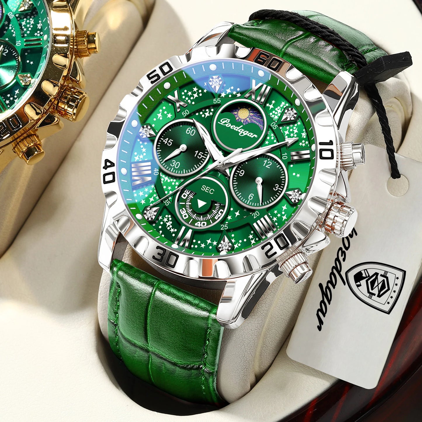POEDAGAR Top Functional Luxury Man Wristwatch Waterproof Luminous Chronograph Leather Sports Watches For Men Quartz Men's Watch